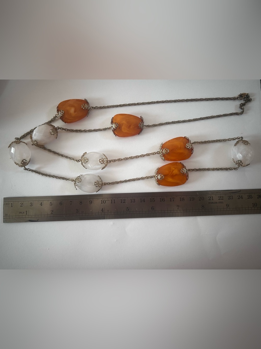 Avon Gold and Orange Beaded Necklace Vintage Festival 70s bohemian